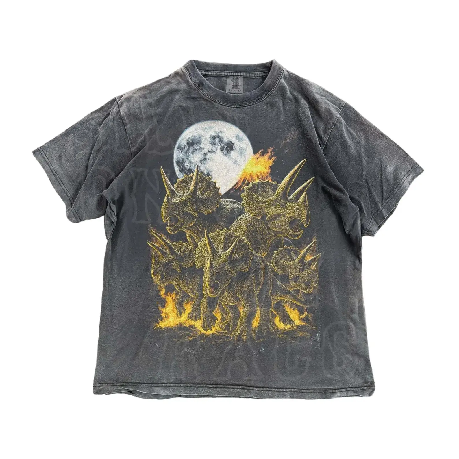 Retro 90s Dinosaur T-Shirt, Vintage Triceratops Graphic Tee, Moonlight Shirt for Men Women, Prehistoric Grunge Top, Comfort Colors