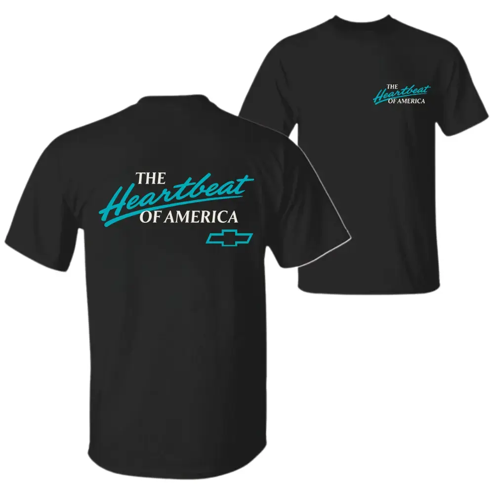 Vintage Chevrolet "The Heartbeat of America" Graphic T-Shirt - Retro Chevy Logo Black Tee
