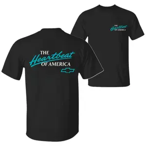 Vintage Chevrolet "The Heartbeat of America" Graphic T-Shirt - Retro Chevy Logo Black Tee