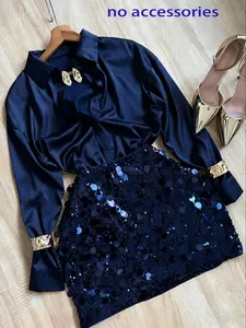 Sexy High Waist Bodycon Skirt with Contrast Sequins, Casual Plain Design Short Dress for Spring & Fall, Women's Fashion, High Waist Skirts