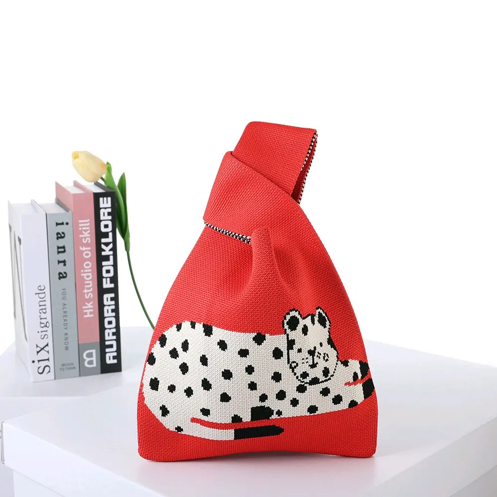 Women's Small Cheetah Knitted Handbag - 3 Ways to Carry - Cute Wrist Bag - Perfect Gift for Animal Lovers