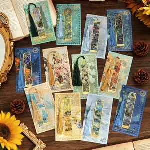 4/6/12 Pieces Metal Bookmarks with Tassel, Golden Hollow Bookmark Oil Painting Theme Book Mark Bookmarks for Book Lovers Writers Readers Children Teens Men Women Adults