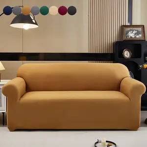 Minimalistic stain-resistant elastic solid-color sofa cover, antibacterial and dust mite resistant with stretchable fabric, easy to remove and machine washable, colorfast and lint-free, fully encompassing design, Elastic sofa slipcover