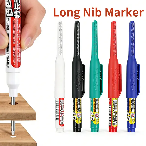 Long Nib Marker, 45 mm Long Head Deep Hole Marker Pens, Fine Nose Tip Deep Reach Permanent Paint Markers for Kitchen Organization, （5Pcs/10Pcs）Marking Pen for Drilling, Carpenter, Woodworking, Construction