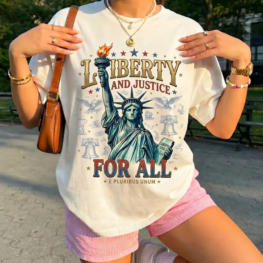 Aesthetic Statue of Liberty Graphic Top | Women's Independence Day Shirt | Casual Summer Streetwear