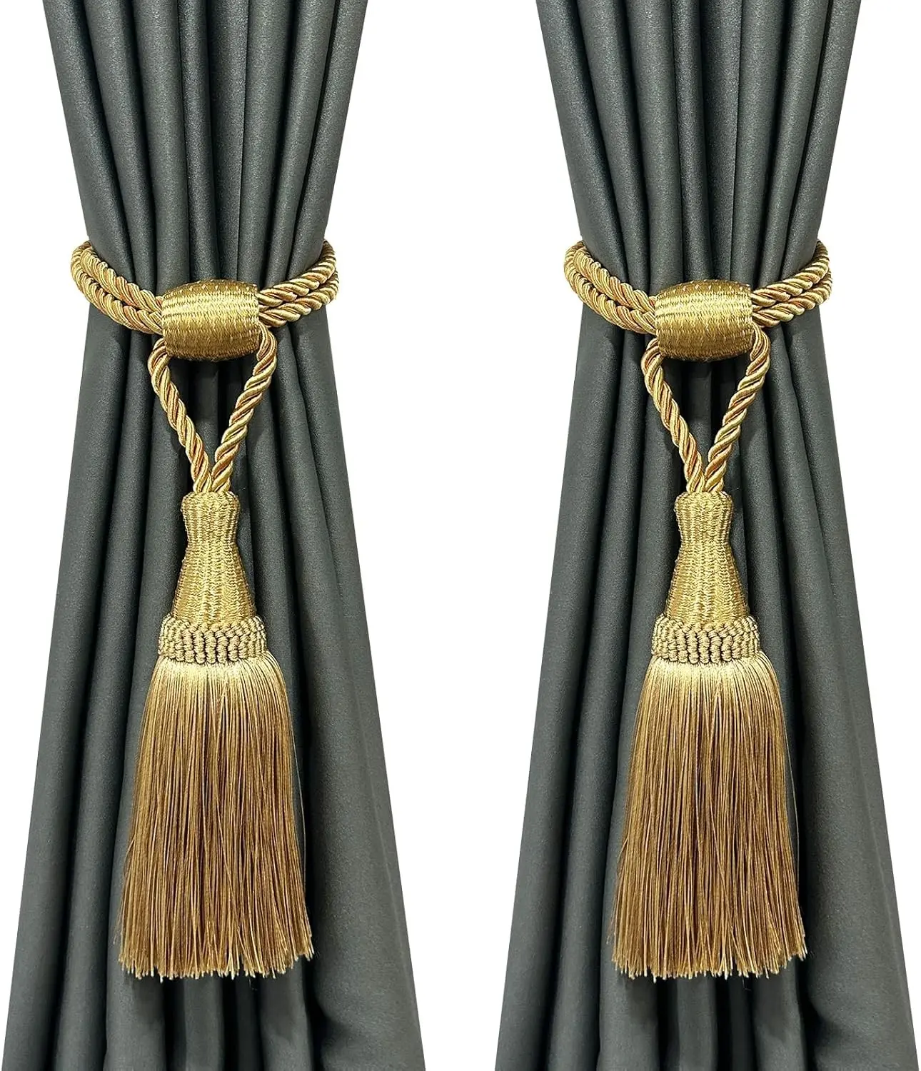 2Pack Curtain Tiebacks Handmade Elegant Tassel Drape Holdbacks-Mix Gold | Curtain Tie Backs, Holdbacks with Tassel, Curtain accessories,Home Office Decor, Large Curtain Tassels for Drapes