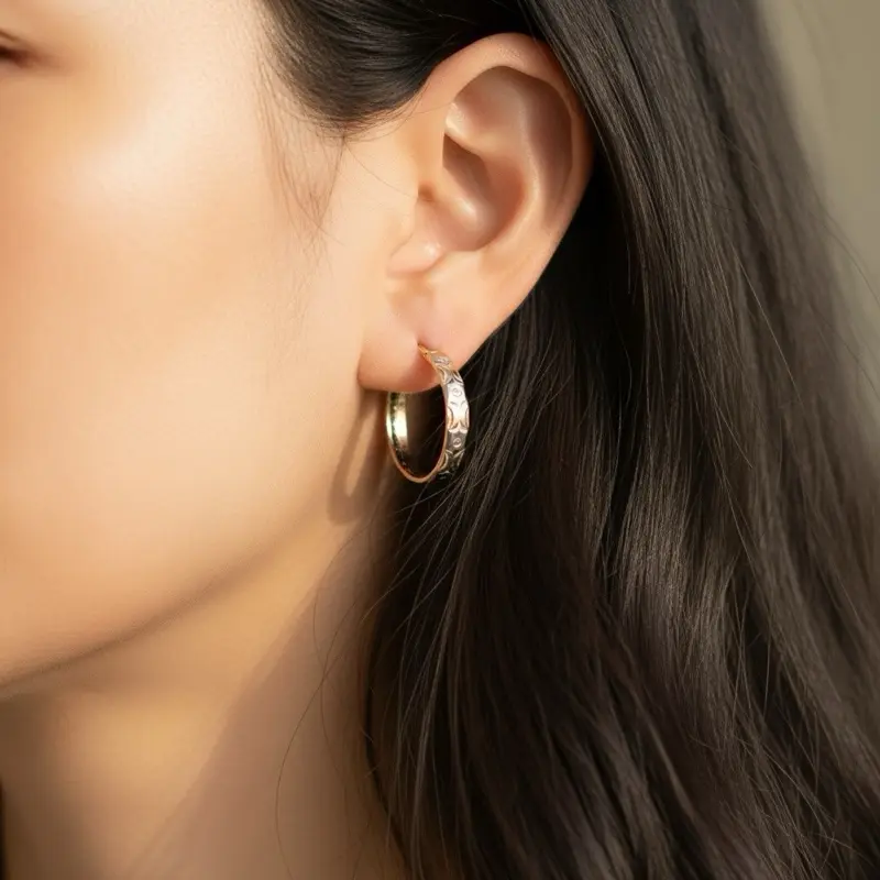 14k real gold filled 3 color 5mm wide and 42 mm diameter bangle Earrings 3 designs to choose from