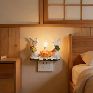 Rabbit Night Light, LED Bunny Campfire Decorative Lamp, Resin Ambient Easter Lights, Bedside, Holiday Night Lighting, Home Décor