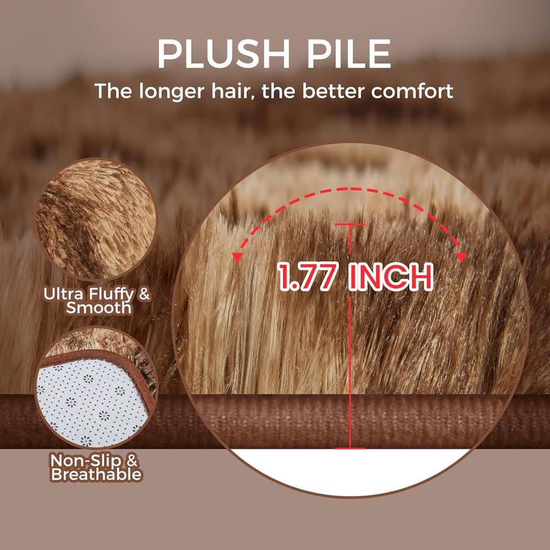 Ultra Soft Rug for Living Room, 5*8 Fluffy Shag Area Rug for Bedroom, Modern Shaggy Carpets Fuzzy Rug for Teens Dorm Nursery Home Decor Aesthetic, Upgrade Anti-Skid Durable, Tie-Dyed Coffee