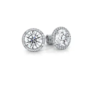 Javda Lab Diamond Round Halo Studs Earring with Push Back for Women 14K White Gold IGI Certified 5.52 Ctw.