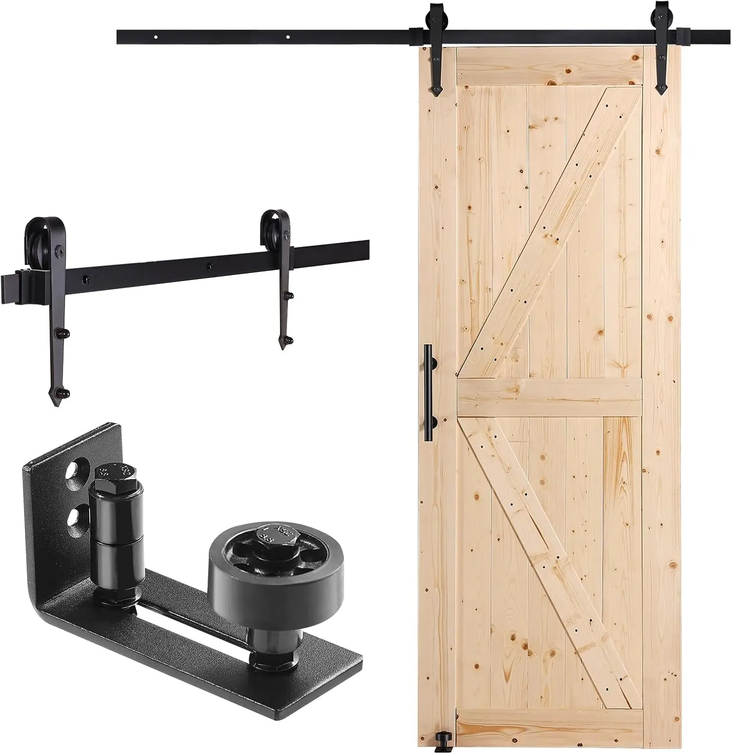 VEVOR 30in x 84in Sliding Barn Door with 5ft Barn Door Hardware Kit Included & Handle, Water-Proof Solid Wood, Easy Assembly, for Interior Rooms & Storage Closet, K-Frame, DIY, Stainable, Natural