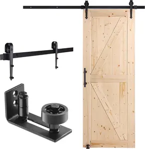 VEVOR 30in x 84in Sliding Barn Door with 5ft Barn Door Hardware Kit Included & Handle, Water-Proof Solid Wood, Easy Assembly, for Interior Rooms & Storage Closet, K-Frame, DIY, Stainable, Natural