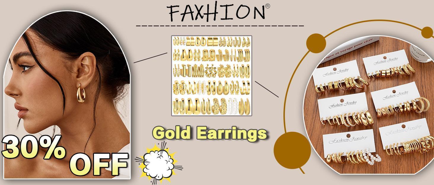 36 Pairs Gold Earrings Set for Women, Fashion Pearl Chain Link Stud Drop Dangle Earrings Multipack Hoop Earring Packs, Hypoallergenic Earrings for Birthday Party Jewelry