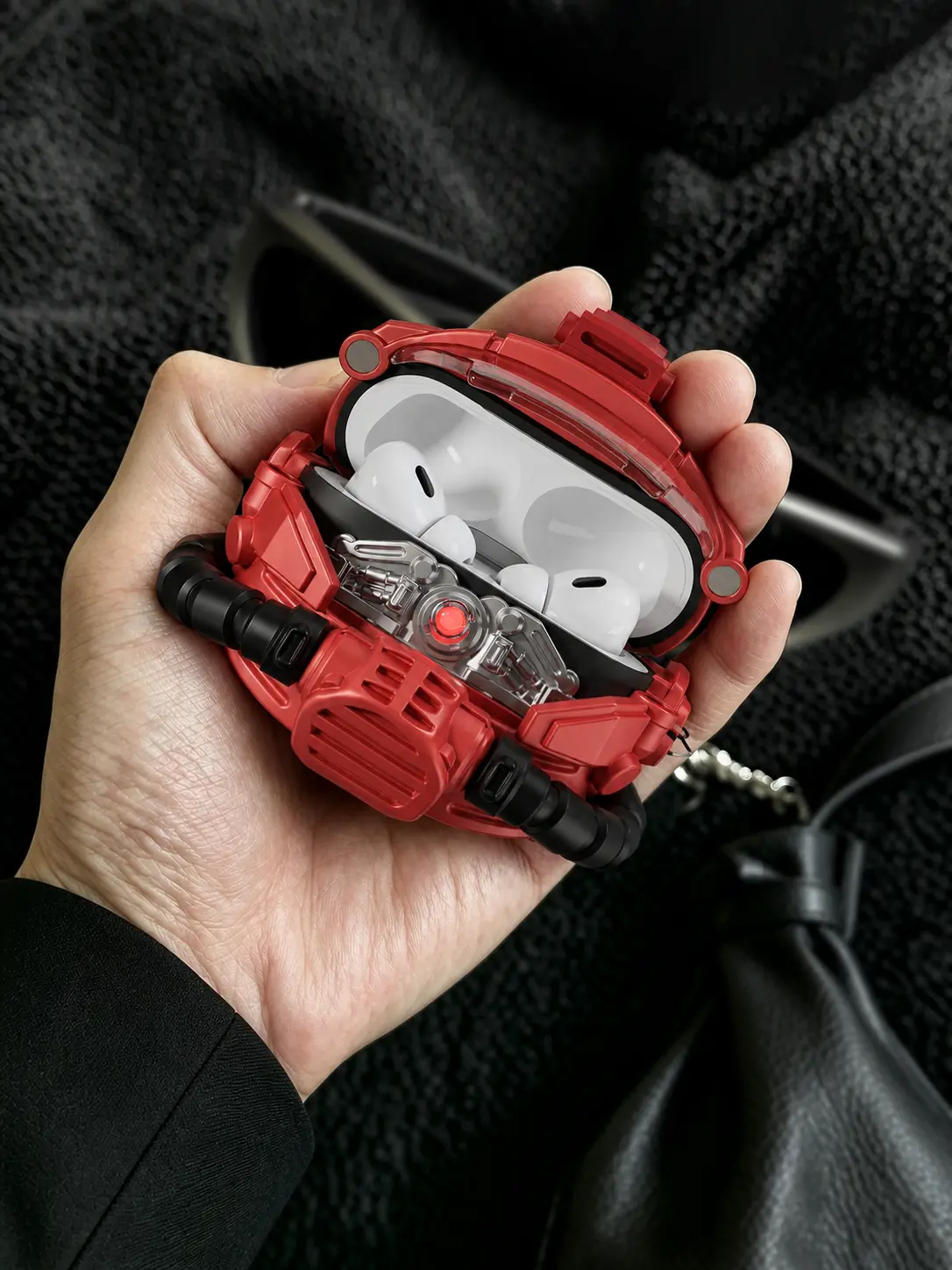 Mecha Robot Gundam Anime 3D Printed Case by ABS for AirPods Pro 1/2/3 & AirPods Gen4,  Glowing Eyes, Moveable Head Spike,  Accessory for Men Boys Gift