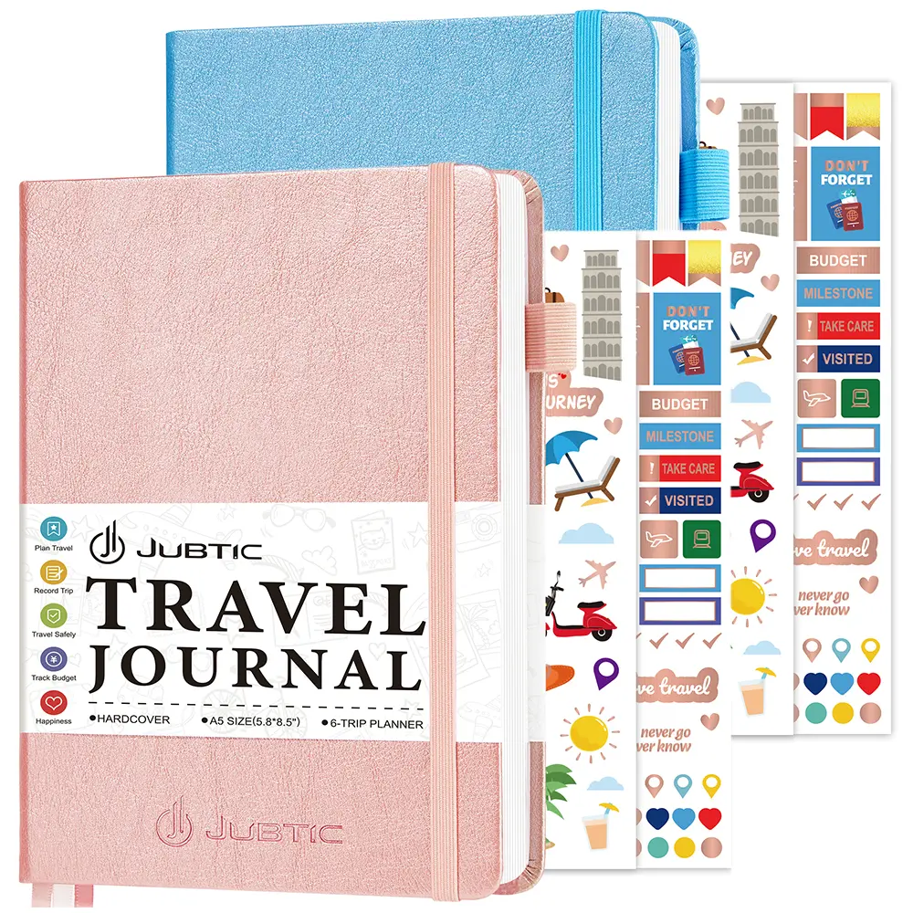 Travel Journal, Vacation Planner with Budget Tracker and Checklist, 2 in 1 package (Rose Gold*Aquamarine)