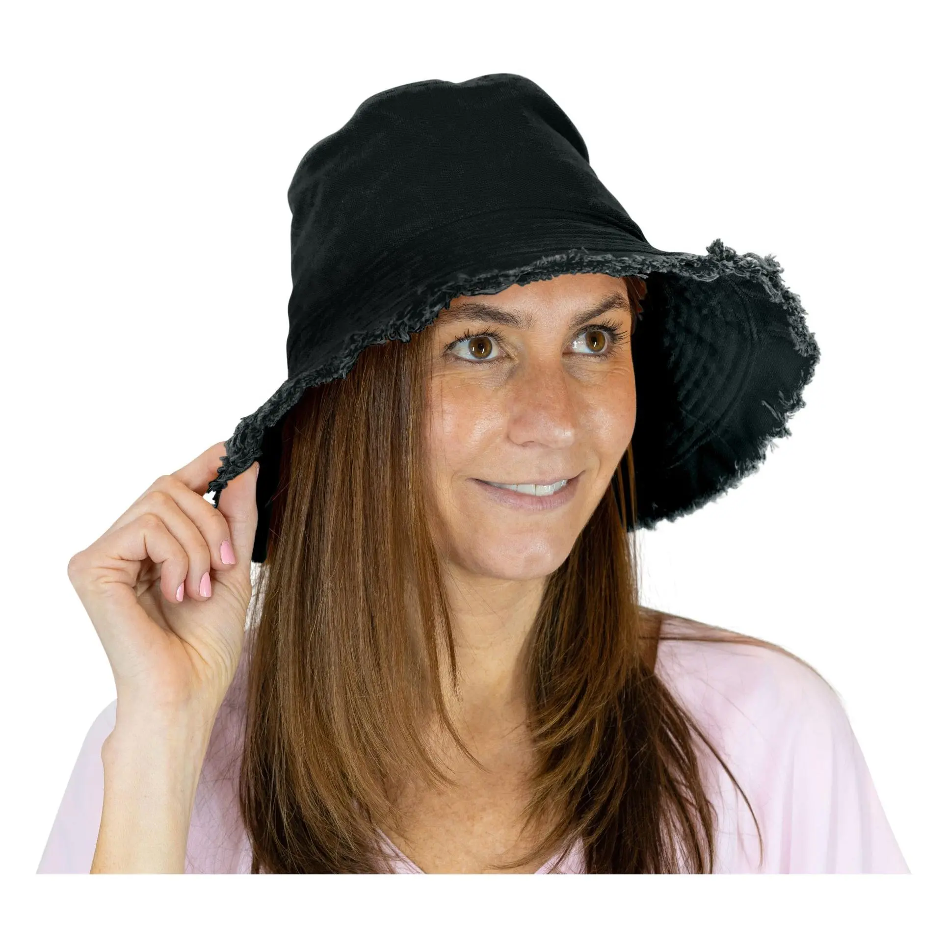 Sprigs Bucket Hat with Fray Edges & AdjustableRibbon Tie