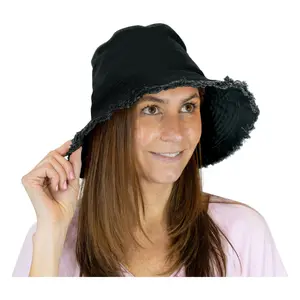 Sprigs Bucket Hat with Fray Edges & AdjustableRibbon Tie