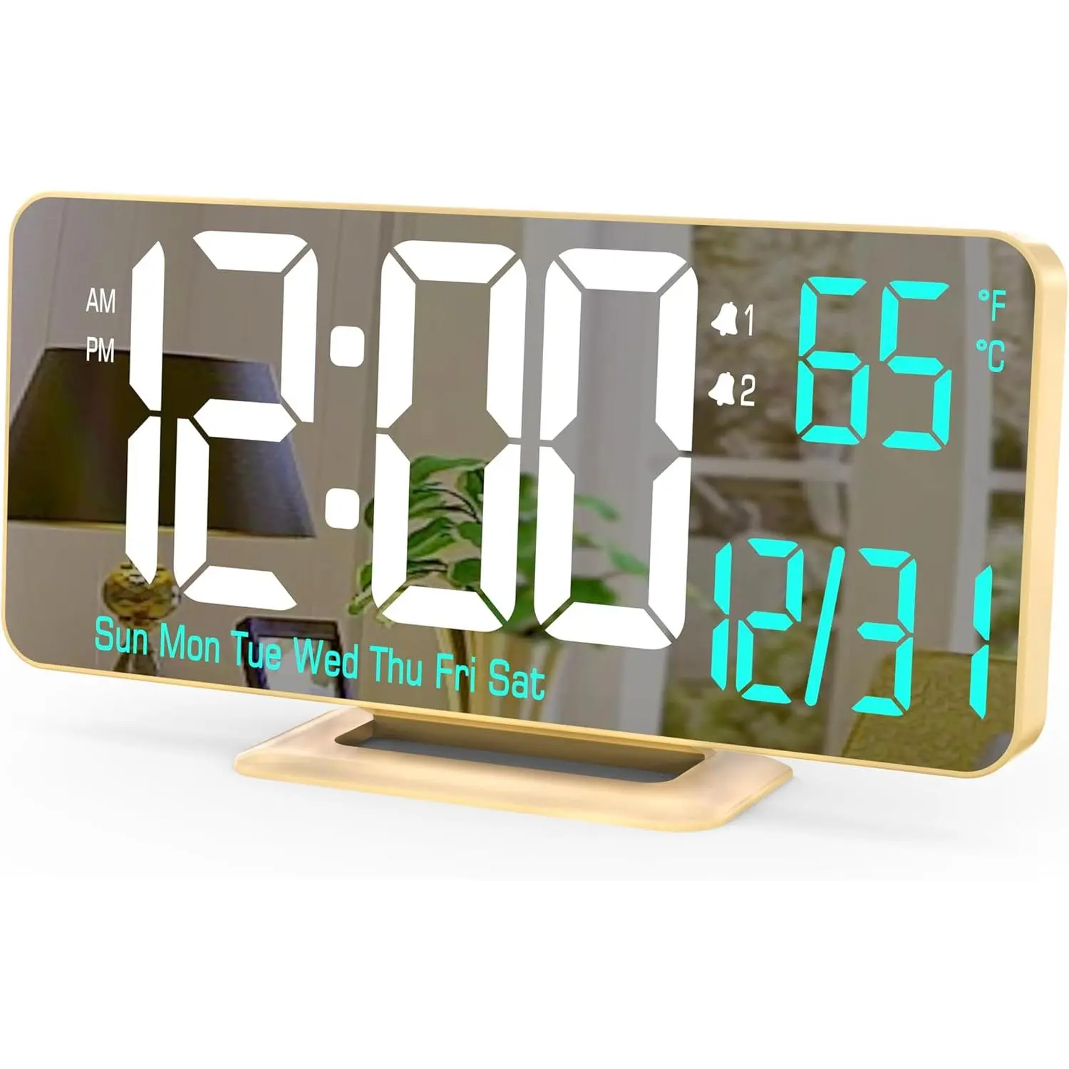 Dual  Clock 6.7in  Desk Clock with Dimming, 12/24h, Seconds, Date, Day of Week, Temp, Digital LED Clock for Bedroom, Digital Calendar Clocks for Living Room  Desk Accessories