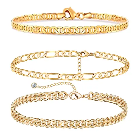 【Tewiky】 Women's Gold Anklet Chain - Dainty Chain Styles, Hypoallergenic Female Anklet with Cubic Zirconia, Fashionable Foot Jewelry for Party Wear, Birthday, Anniversary Gift-Giving