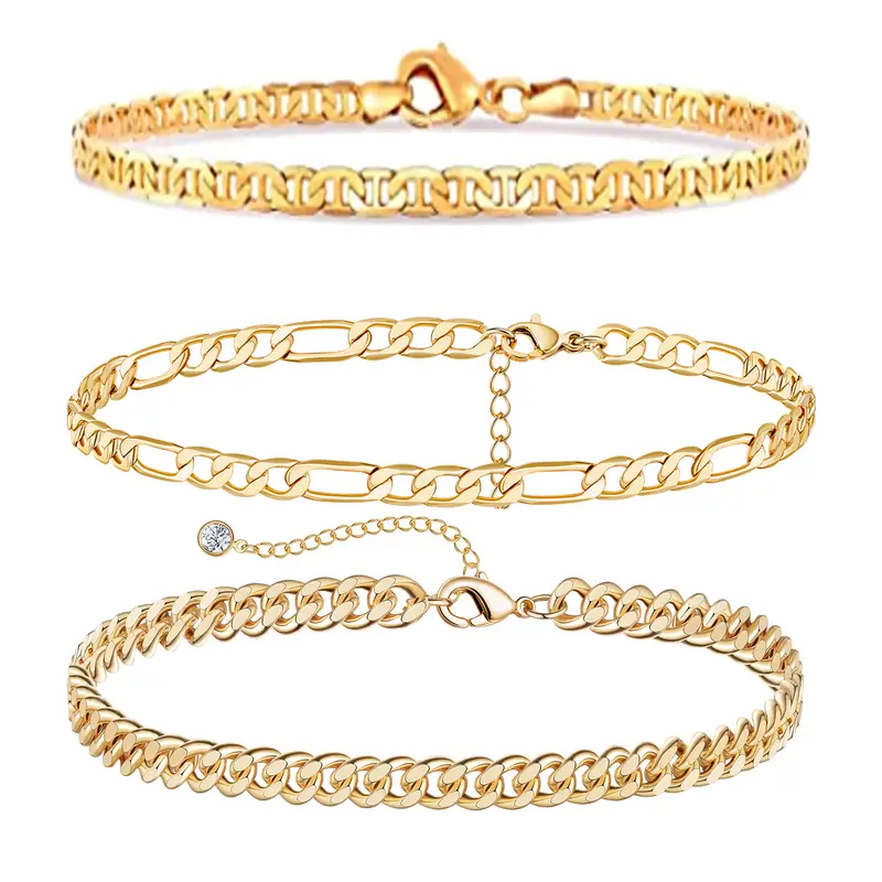 【Tewiky】 Women's Gold Anklet Chain - Dainty Chain Styles, Hypoallergenic Female Anklet with Cubic Zirconia, Fashionable Foot Jewelry for Party Wear, Birthday, Anniversary Gift-Giving