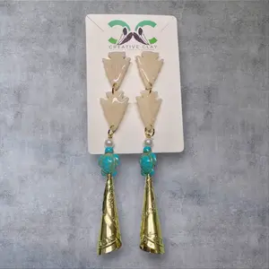 2-Tier White Mini Arrowhead + Jingle Earrings | Handmade Polymer Clay | Sterling Silver .925 Hooks | Lightweight & Hypoallergenic | Textured Tribal-Inspired Dangle Earrings | Creative Clay