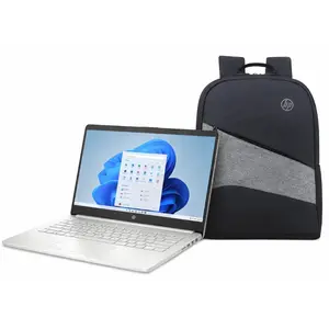 HP 14-dq0760dx Laptop Bundle – Intel N4020, 4GB DDR4 RAM, 128GB eMMC, 14" WXGA HD, Windows 11, Includes Backpack, Natural Silver