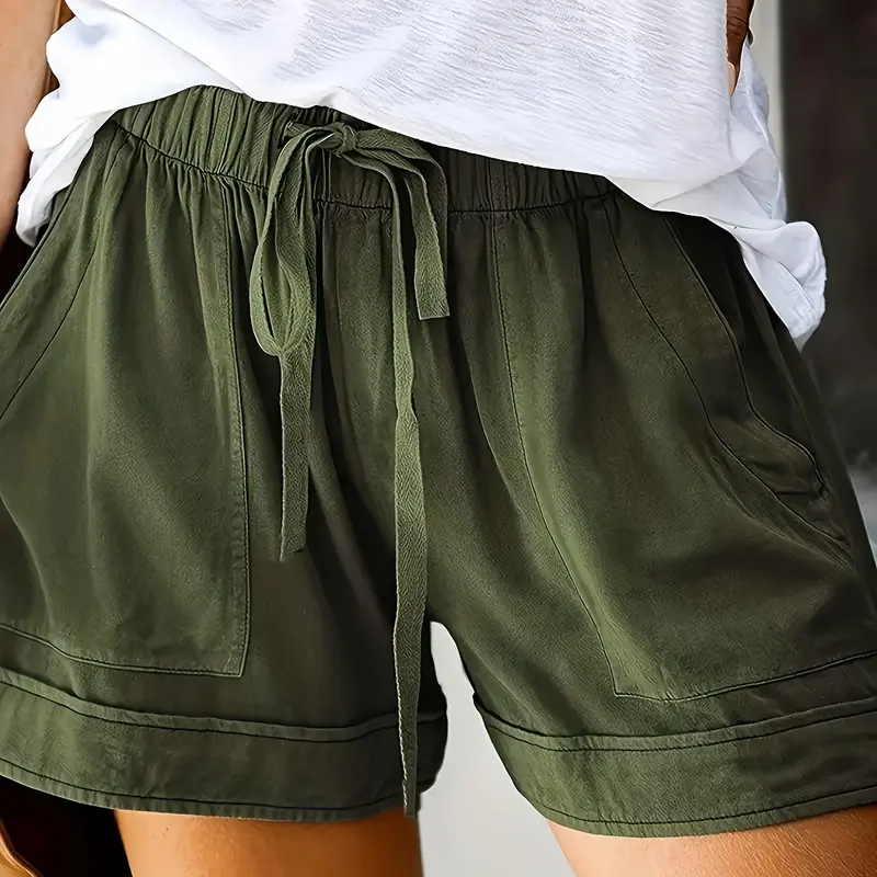 Women's High-Waisted Wide-Leg Athleisure Street Shorts, Loose-Fit Baggy Casual Style with Drawstring Elastic Waist, Summer Shorts, Fashion Casual Shorts