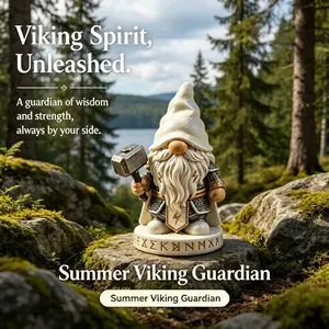 HODAO 2026 Summer Mighty Thor Gnome Warrior Figurine - Garden Gnomes Home Accessory, 4th of July Decor, Norse Mythology Viking Style Gaming Desk Guardian, Decor Accessories for Decorating My Room & Room Decorations