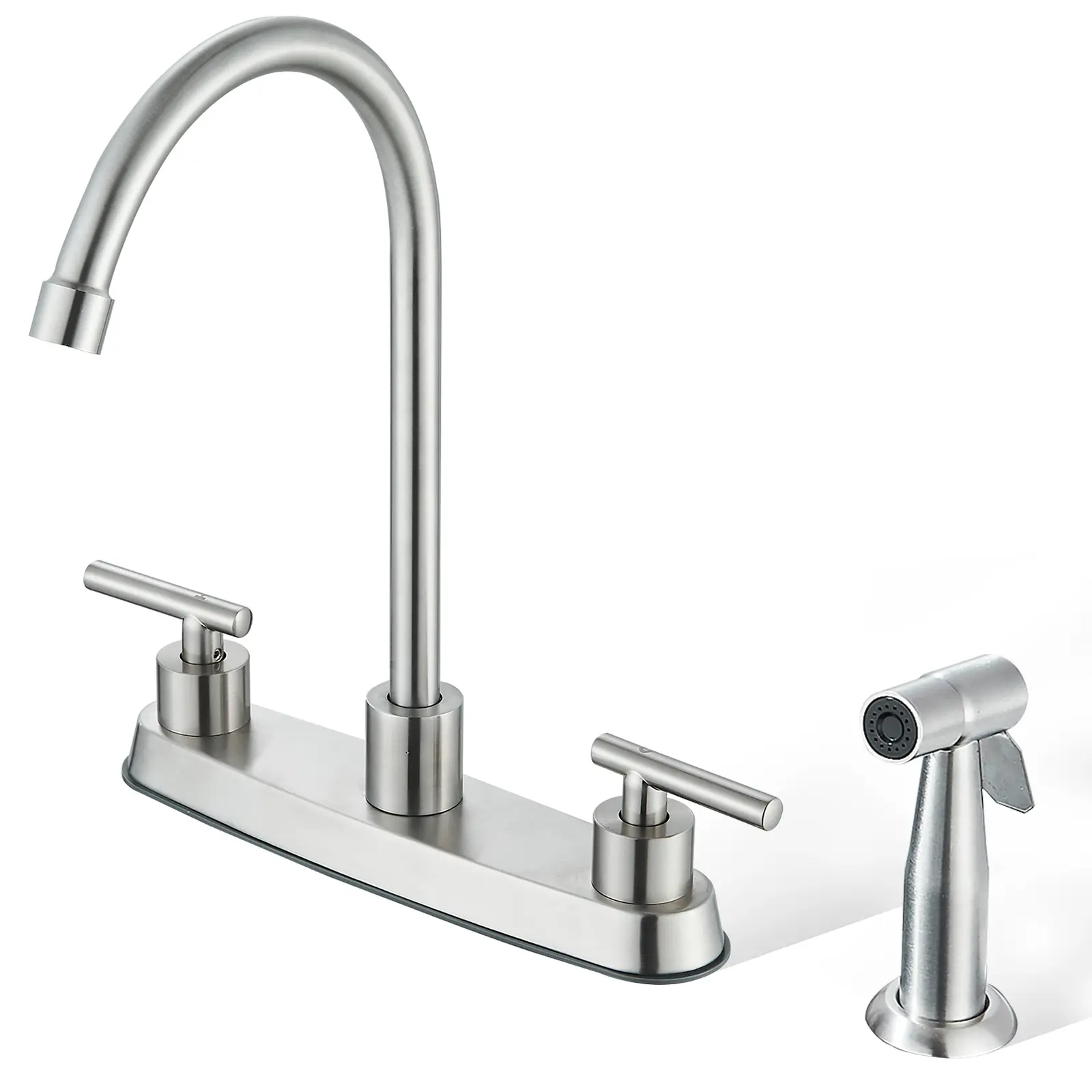 Kitchen Faucet, High Arc 360° Swivel Spout, 2-Handle 8 Inch Centerset Kitchen Sink Faucet with Side Sprayer, 3 or 4 Hole Kitchen Faucet for RV, Utility & Laundry Sink, Brushed Nickel