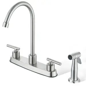 Kitchen Faucet, High Arc 360° Swivel Spout, 2-Handle 8 Inch Centerset Kitchen Sink Faucet with Side Sprayer, 3 or 4 Hole Kitchen Faucet for RV, Utility & Laundry Sink, Brushed Nickel