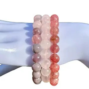 Peace & Harmony Bracelet Stack - 8mm Pink Amethyst, Rose Quartz & Strawberry Quartz - Elegant Beaded Design