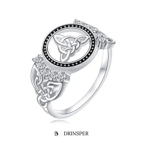 DRINSPER Women's Witch's Knot Ring - Crafted with High-Quality Cubic Zirconia, Hecate Goddess, Celtic Knot, Tetragrammaton Designs, Vintage Witchy Jewelry, Ideal Gift for Female Gothic Daily Wear