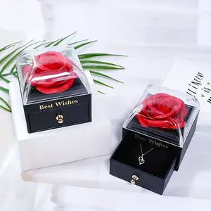 Rose Gift Box with Eternal Flower, Valentine's Day Jewelry Gift Set for Couples, Christmas and Anniversary Present, Romantic Gift Box