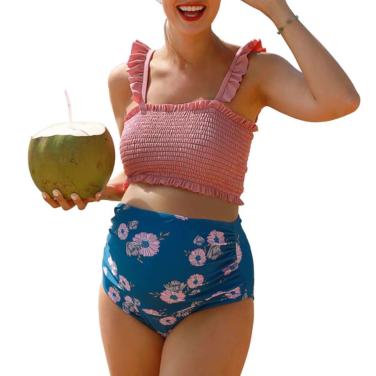 Summer Mae Two Piece High Waisted  Ruffled Maternity Bikinis