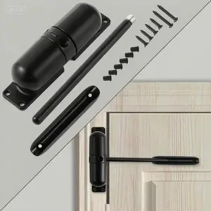 Self-Closing Door Hinge Mechanism - Adjustable Spring Tension for Smooth Automatic Closure - Easy Installation on Standard Doors - Durable Black Finish - No Tools Required - Reusable Spring Design