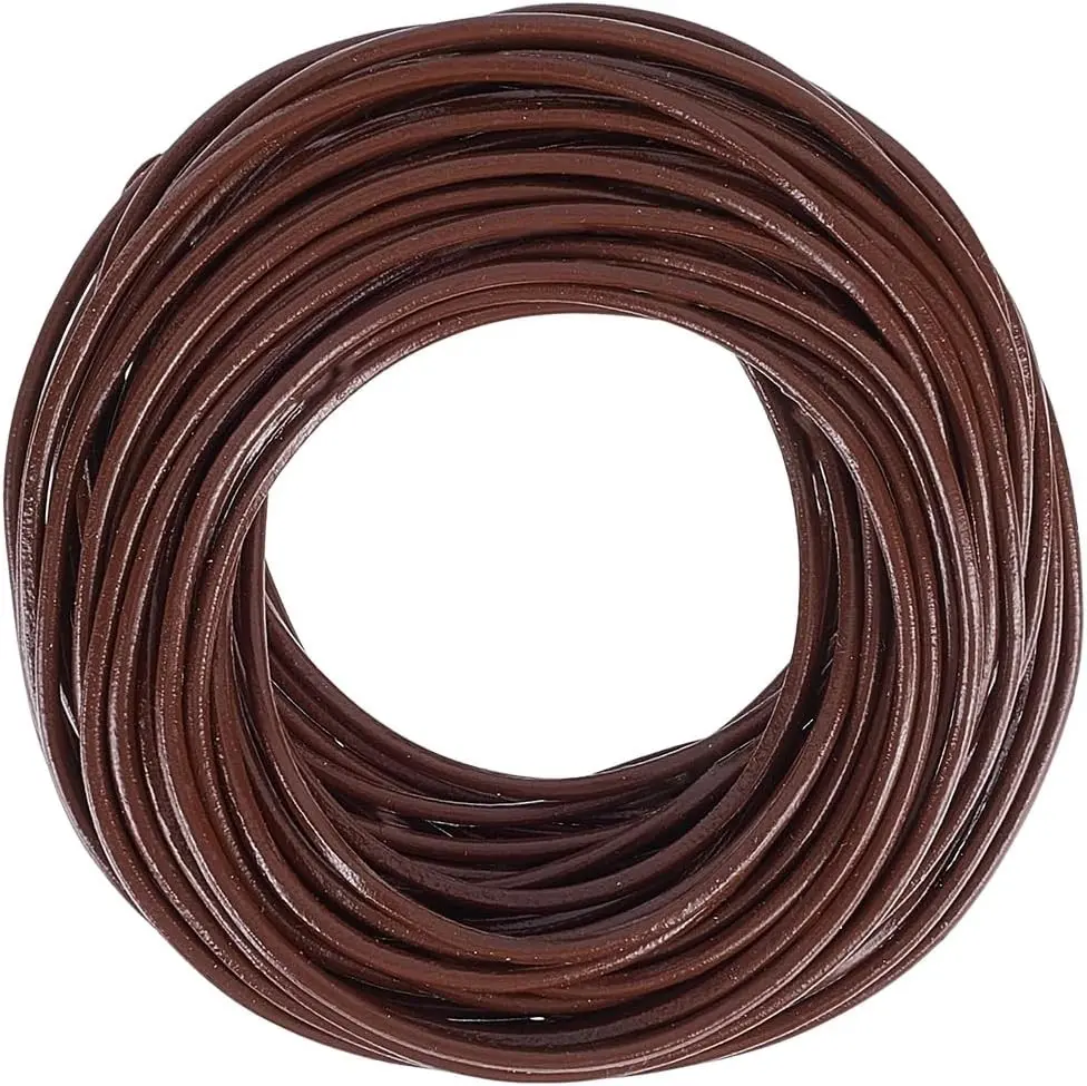 10.94 Yards 2mm Round Genuine Leather Cord Strap for Jewelry Making Cowhide Leather String Lace Cording Rope Braiding Strip Thread for Crafting Necklace Bracelets Wraps Beading(Brown)