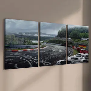 Wooden Framed Canvas Painting, 3 Counts/set Race Track Pattern Wall Art, Modern Art Wall Decor, Home Decoration Poster