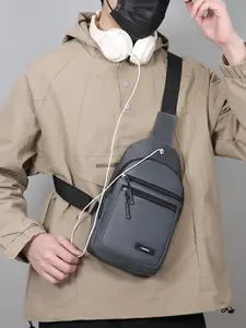Men's Casual Nylon Chest Bag, Multi-Functional Zipper Pouch, Comfortable Outdoor Sports, Cycling, Commuting, Adjustable Strap Backpack