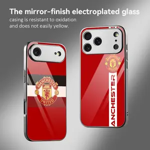 PIKPAKA M-Manchester United Phone Case For iPhone 17 16 15 14 13 12 Pro Max Plus Electroplated Metal Bumper Case Ultra-Slim Tempered Glass Back Shockproof Anti-Scratch Luxury Armor Fashion Case