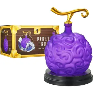 Anime Devil Fruit Decanter – Handcrafted Crystal Liquor Bottle, Mahogany Base | Home Bar Collectible Display | 34oz | Purple & Gold Fantasy Inspired Design, Whiskey Decanter Gifts Sets for Men