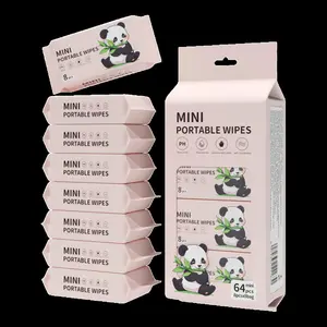 64 Pcs Mini Portable Disposable Wet Wipes, Gentle Alcohol-Free Formula, Ideal for Face Cleaning, Pet Grooming, Home & Outdoor Use
