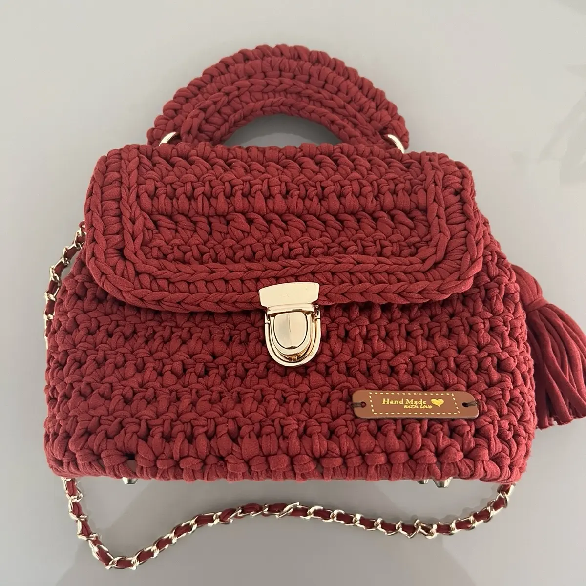 Brown crochet hand bag. Shoulder bag