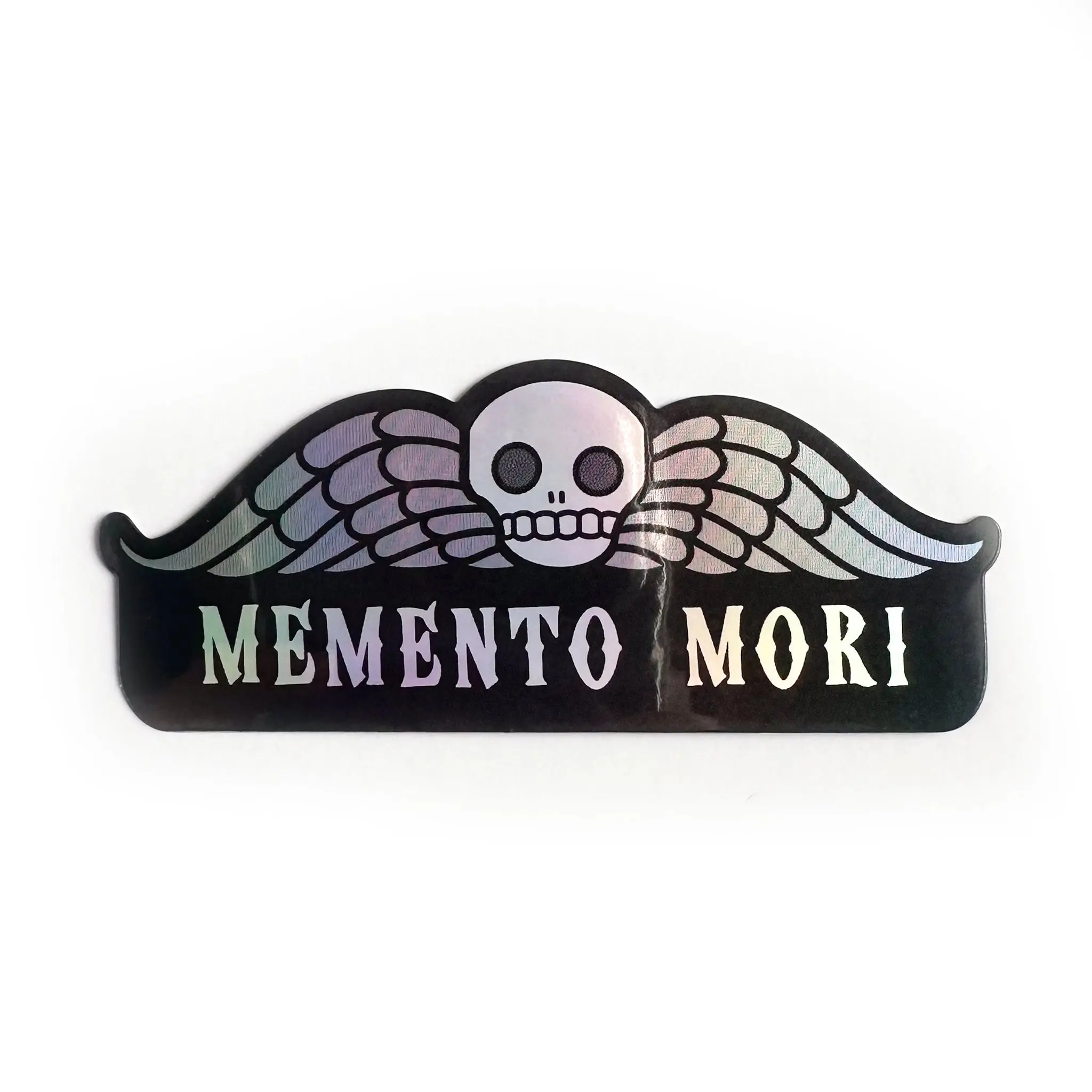 Unisex Modern Memento Mori Holographic Vinyl Sticker - 3"x1.3" Character-Based Grimacing Skull, Water Resistant Dishwasher Safe, Dopamine Stickers for DIY Scrapbooking & Stamping Supplies