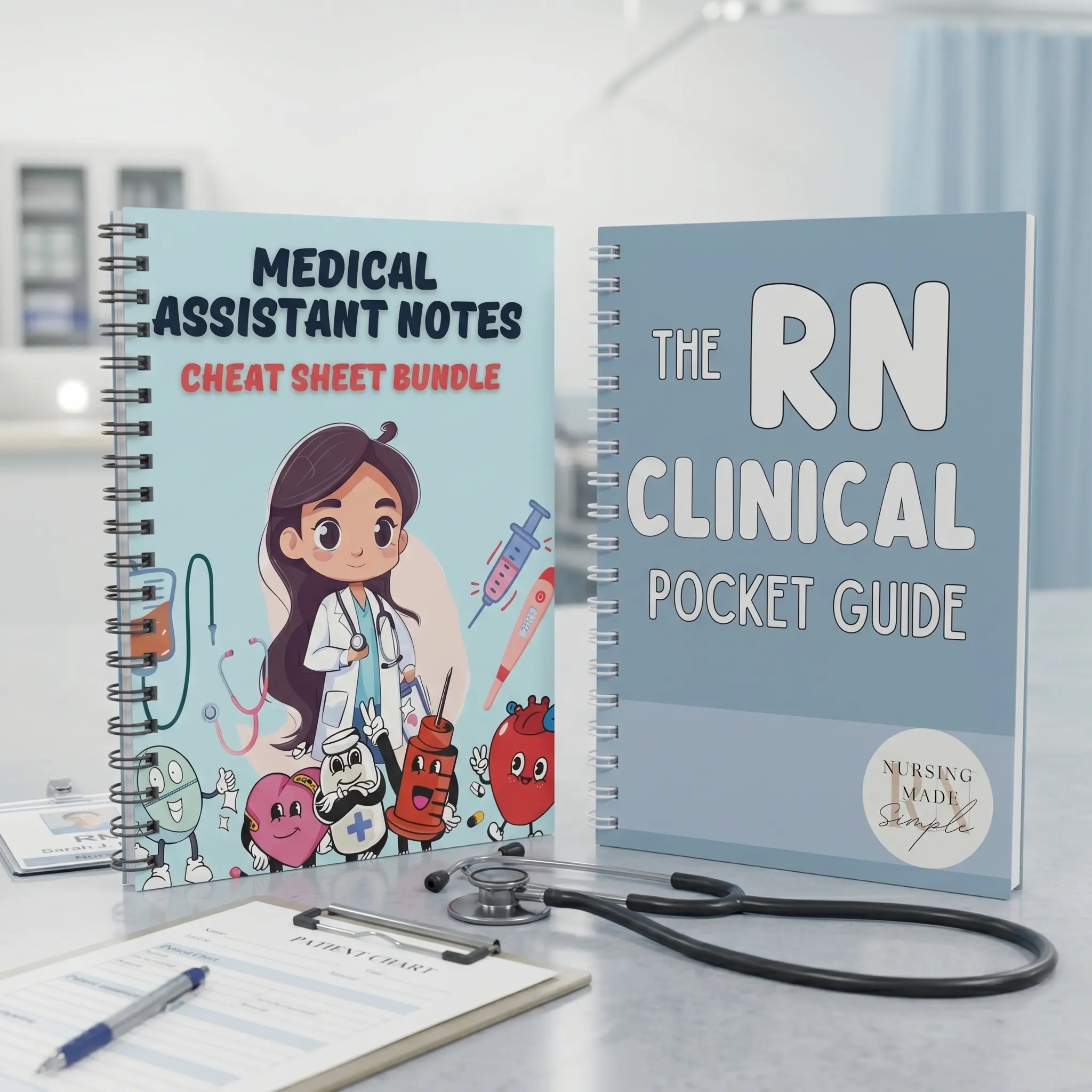 RN Clinical Pocket Guide + Medical Assistant Notes Cheat Sheet Bundle: 2-Book Healthcare Study Set with Nursing Notes, Lab Values, Medical Terminology, Clinical Checklists & Study Support