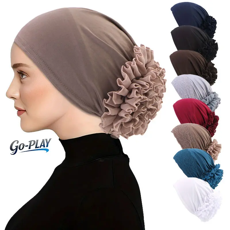 3pcs Ruffled Headscarf Hat, Chiffon Hijab Undercap, Stretchy Hijab Cap, Ethnic Style Headwear, Breathable Headscarf, All Season Headwear, Ruffled Undercap, Modest Fashion Headwear, Versatile Headscarf, Women's Head Wrap