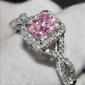 Elegant Promise Ring Silver Plated Inlaid Shiny Zirconia Rectangle Multicolor for You to Choose Engagement/Wedding Ring