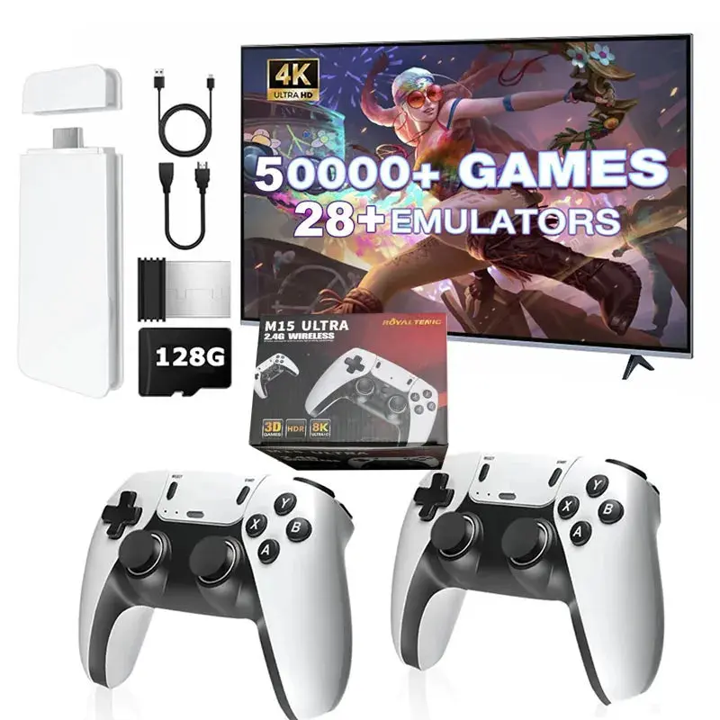 4K TV Game Stick M15 ultra 64G 128G Handheld Game Player 2.4G Dual Wireless Controller 50000+ Games