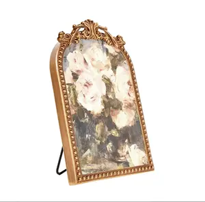 Filigree Tabletop Floral Art, Gold Ornate Frame with Botanical Design, 6x8, Gold Iron Frame