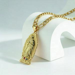 Gold Jesus Pendant Necklace with Colorful Cubic Zirconia Gold Chain