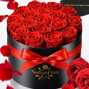 Preserved Red Roses in a Box - 17 Forever Roses with Greeting Card, Luxury Home Decor, Women's Gift That Lasts 1-3 Years